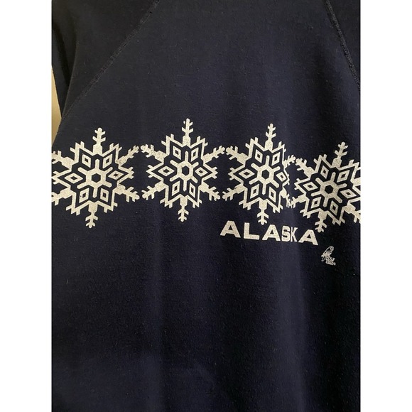 Vintage Alaska Travel Vacation Sweatshirt Navy Blue Snowflake 90s Cotton Blend M - Picture 2 of 12